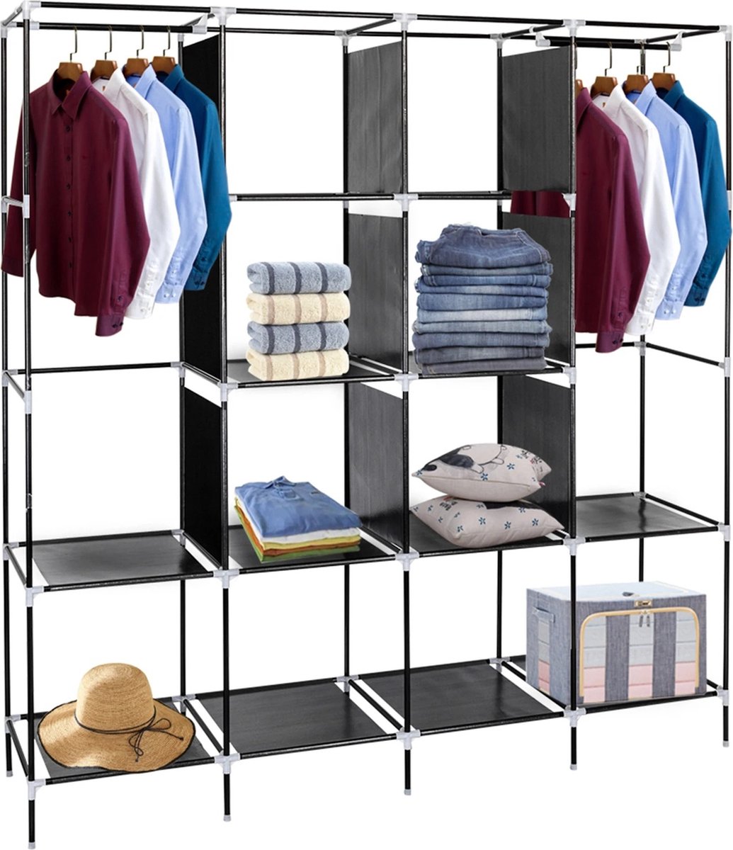 FIBILA Kunststof Kast - Kunststof Kastje - Kunststof Kasten Berging - Kledingkast - Draagbare Kledingkast - Compact - Opvouwbaar - Opbergkast - Zwart