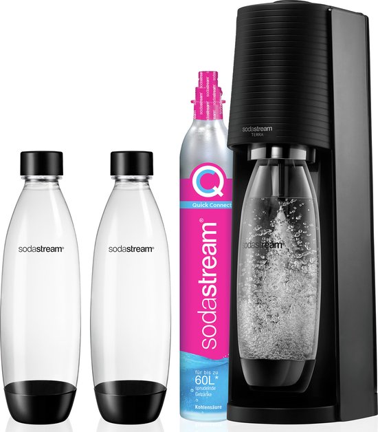 SodaStream TERRA MegaPack - Zwart - Incl 2x 1L fles en Quick Connect koolzuurcilinder