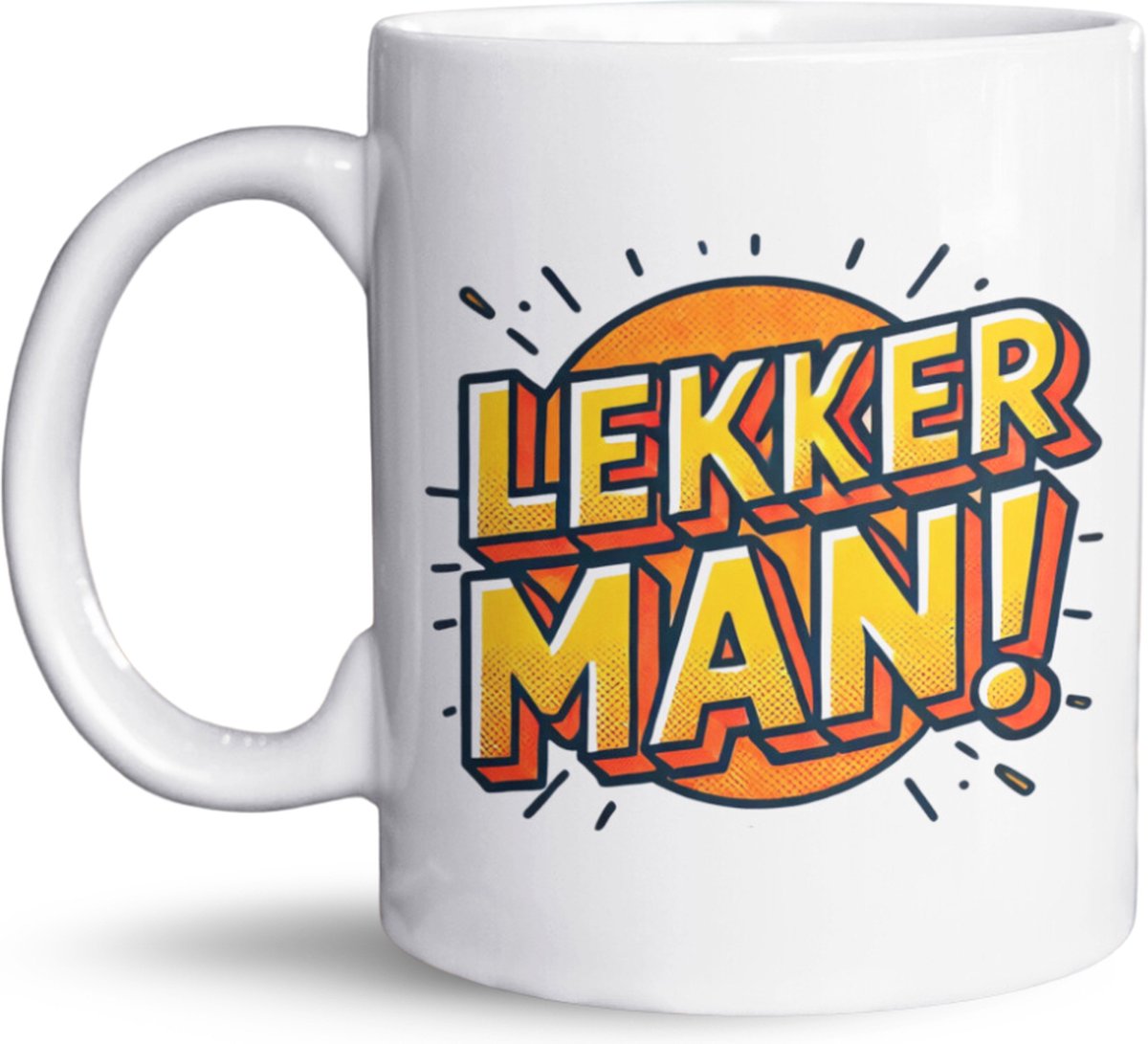 NietMokken.nl - Grappige koffietas "Lekker Man!" - Keramische beker en mok - Humor cadeau voor koffie- of theeliefhebbers - Origineel cadeau voor verjaardag, vrienden of op kantoor - Beide zijden bedrukt - 325ml - Vaatwas - en magnetronbestendig