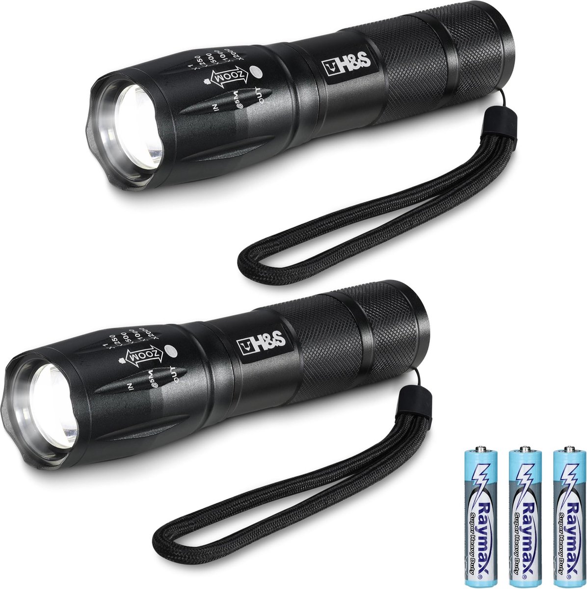 H&S T6 LED militaire zaklamp set van 2 - Waterdichte zaklantaarn op AAA batterij - 5 helderheidsstanden - Zaklampen voor kamperen - Zonder batterijen