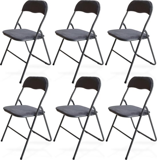 Trendy Meije Nova Chaises pliantes - Set de 6 - Chaises pliantes - Velours - Chaises de table à manger - Chaises pliantes - 80x44x47 CM - Chaises - Velours - Grijs