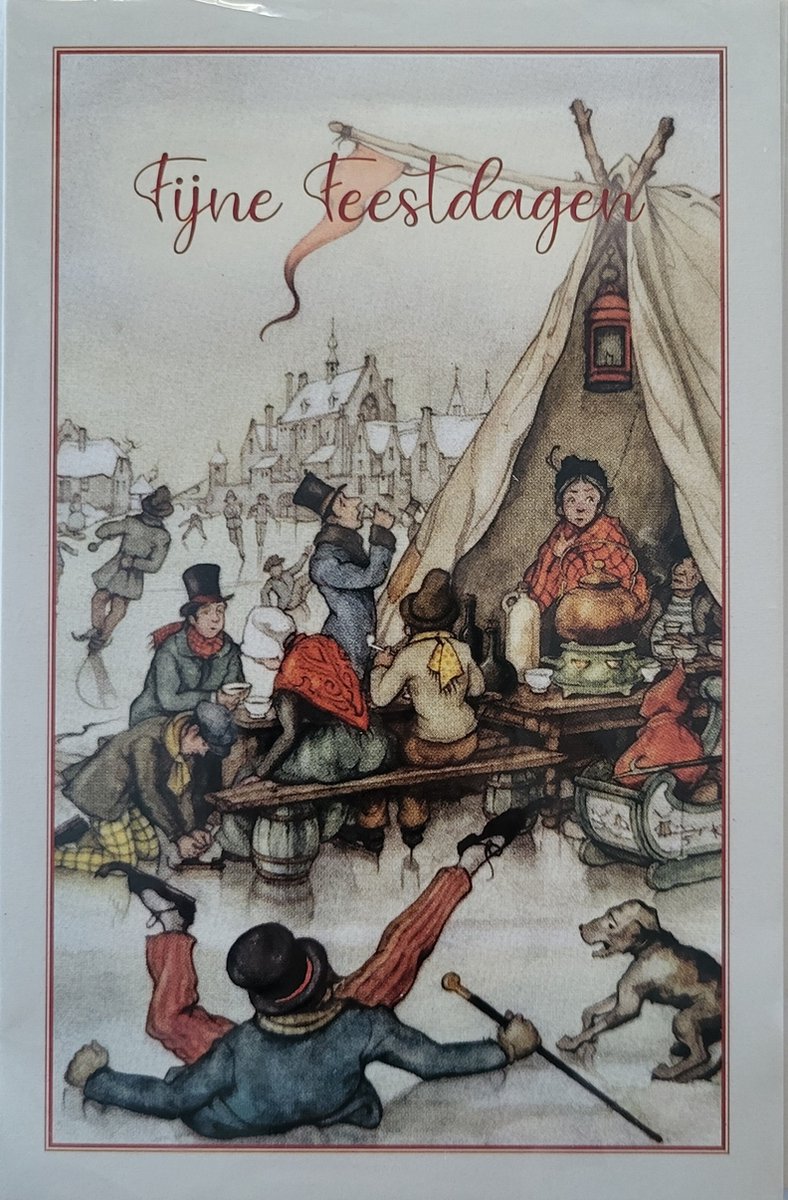 8 Kerstkaarten Anton Pieck - 8 Kaarten met enveloppen - Koek en zopie schaatsen ijspret