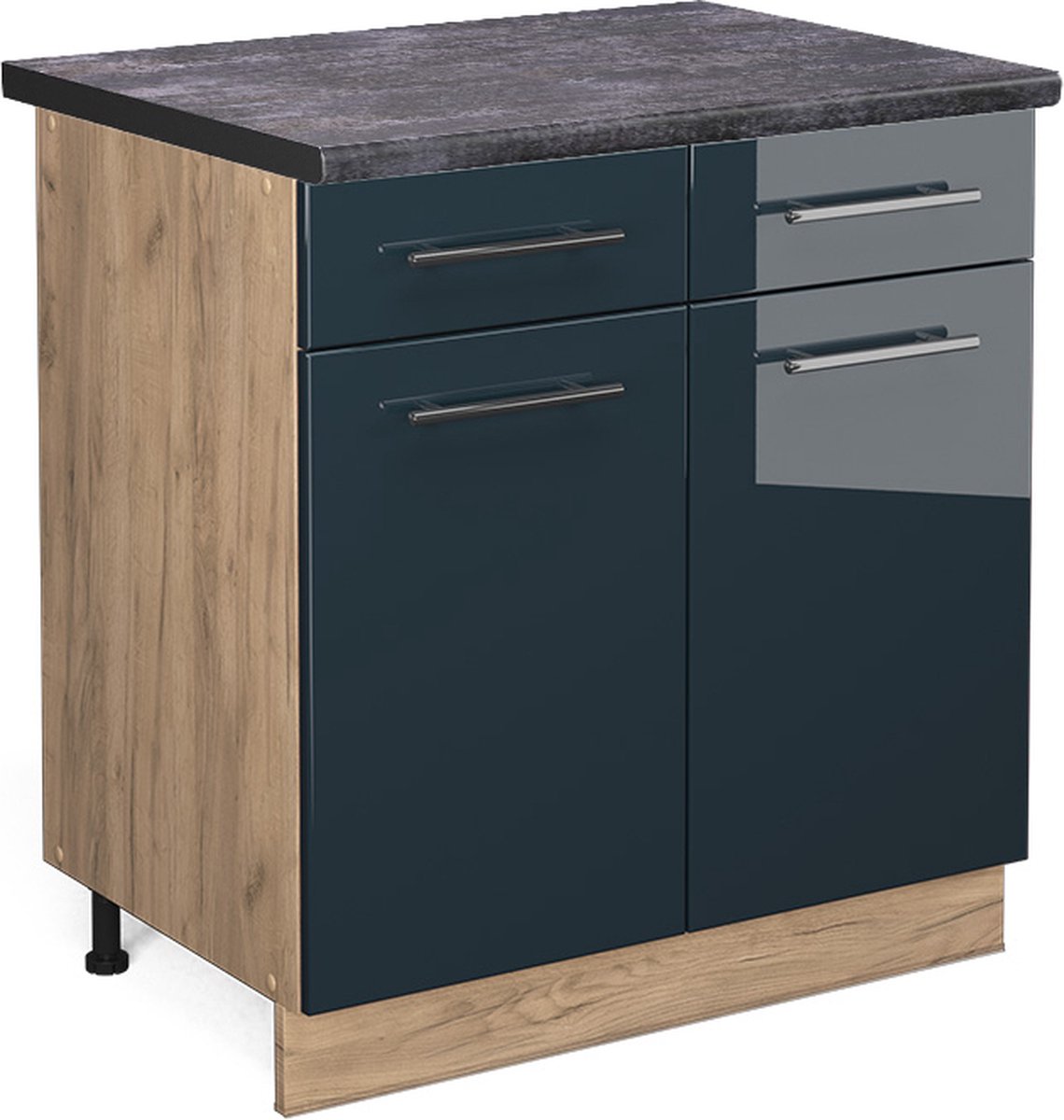 Vicco Fame-Line Keukenkasten – 80 cm, WB Antraciet Donkerblauw hoogglans Donkerblauw hoogglans/Goudkleurig Eiken