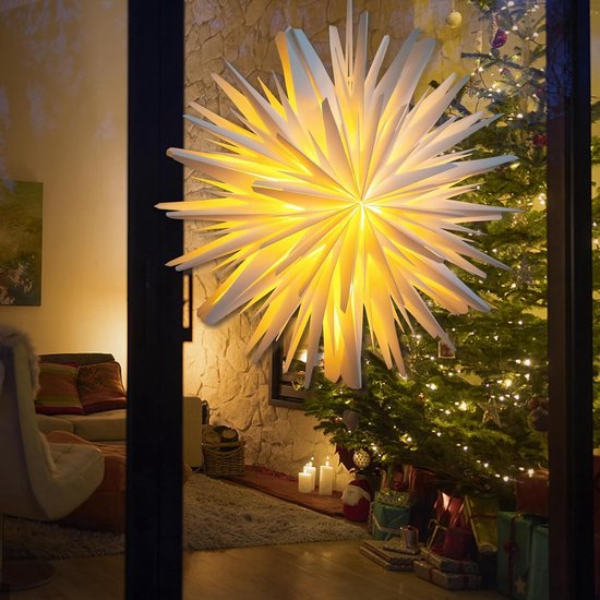 Étoiles De Noël Éclairées En Papier - Lot De 3 (35, 45, 55 Cm) - Avec Guirlande Lumineuse à Piles - Décoration Fenêtre Ou Intérieur - Pliable Pour Rangement