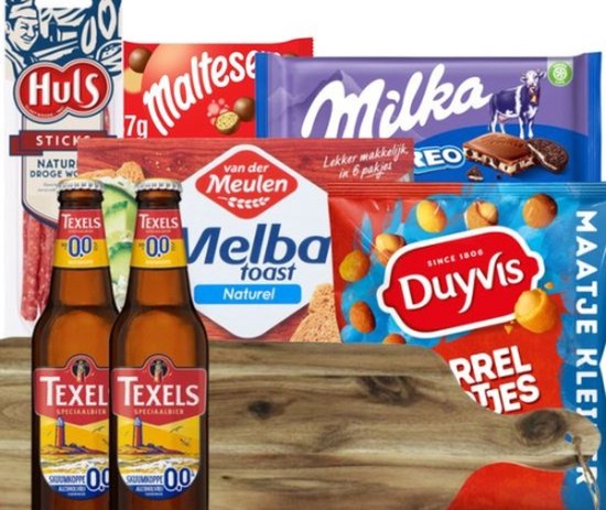 Borrelpakket - Kerstpakket - Gevuld met Lekkere Producten - Hartig & Zoet - met Borrelplank