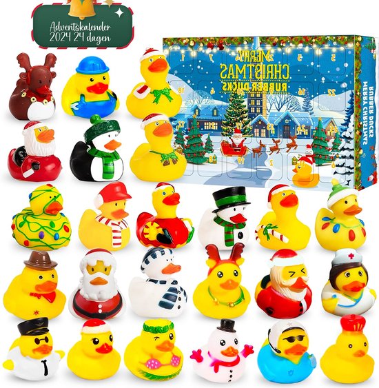 Kerstbadeend adventskalender voor 2024 - adventskalender - 24 cadeaus met kerstthema - ideaal voor kinderen en huisdieren - Aftelkalender