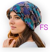 Frazimasho- Hoofddeksel - 2-1 bandana hijab dame tulband hoofddoek -zonder elastiek hoofddeksel Tulband en sjaal- oranje - blauw