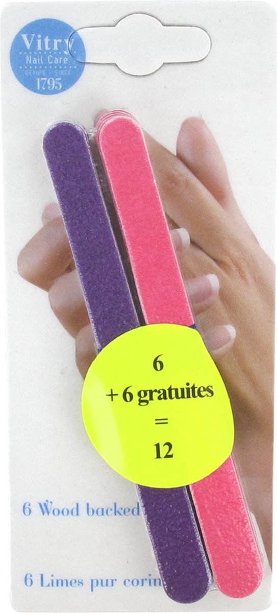 Goedkoopste Vitry 12 Houten Nagelvijlen 12 cm (Kleur Violet en roze