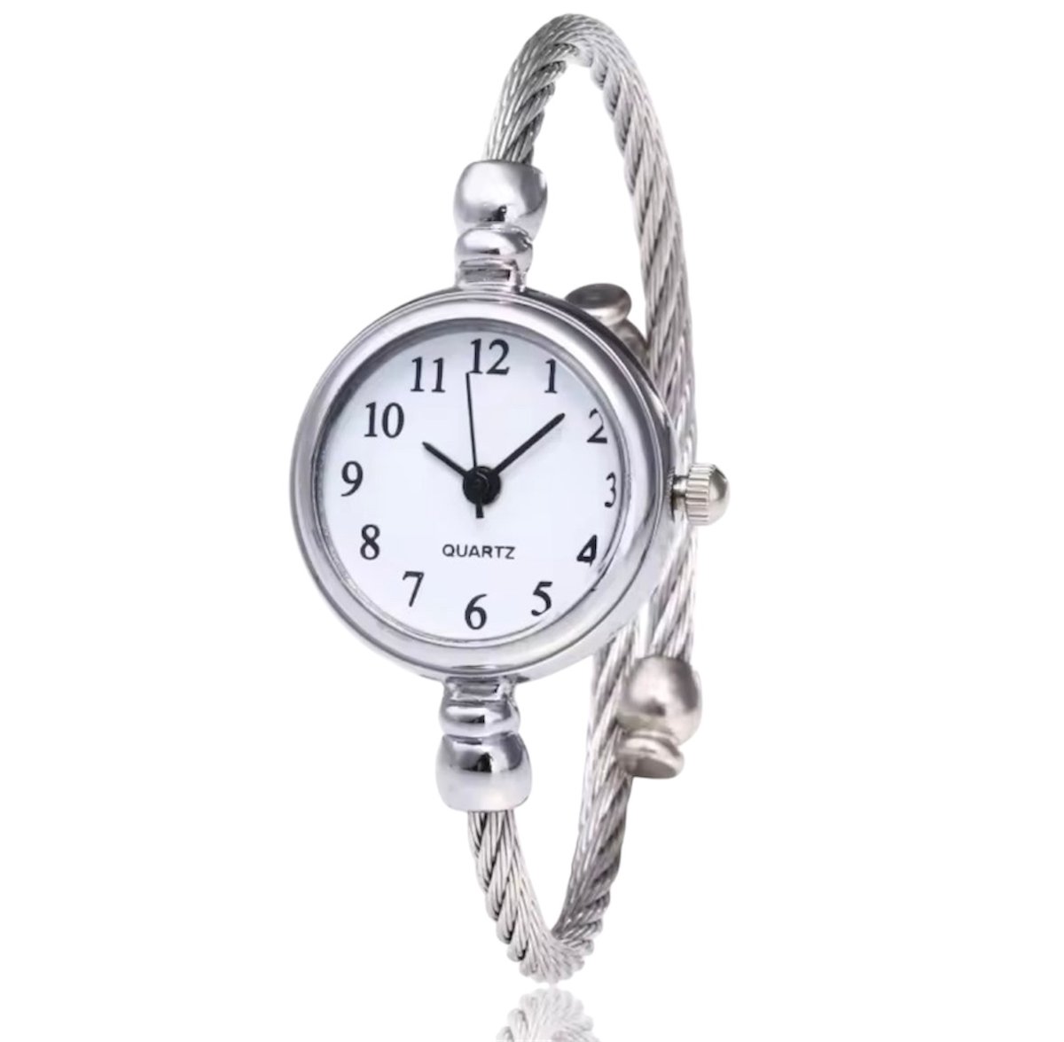 Luxe Dameshorloge - Als Zilveren Armband - Zilver en Wit - RVS