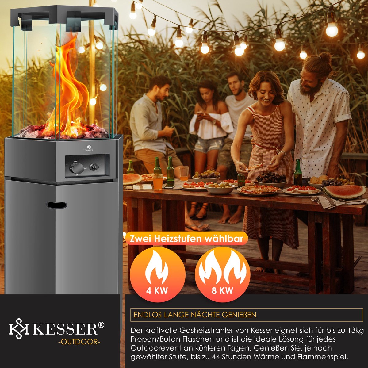 KESSER Terrasverwarmer Gas Staand - Paddenstoel Terrasheater RVS met Wielen en Beschermhoes, Buitenverwarming voor Terras en Tuin - Donkergrijs – foto 8