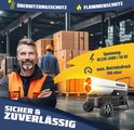 Wit MASKO heteluchtkanon met een op de voorgrond staande man, in een magazijnsetting. 'Veilig & Betrouwbaar'.