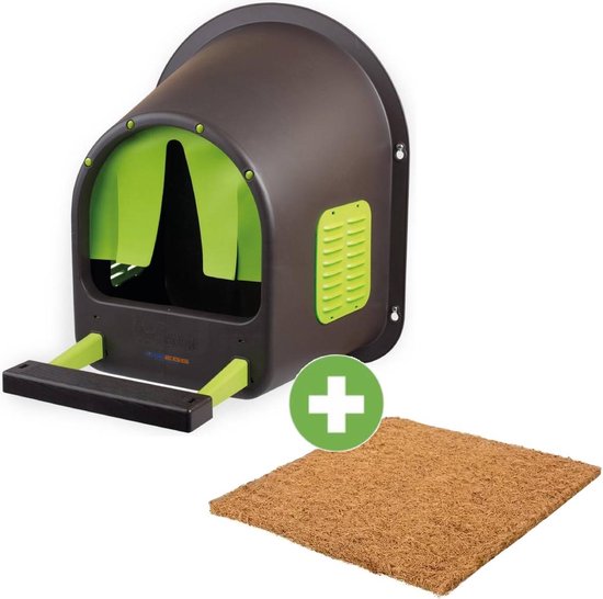 Legnest voor pluimvee inclusief kokosvezel nestmat - Innovatief - "My cozy nest", broednest kippen, met ophangsysteem, tochtvrij, 28 x 39,5 x 48,5 cm, limegroen/bruin