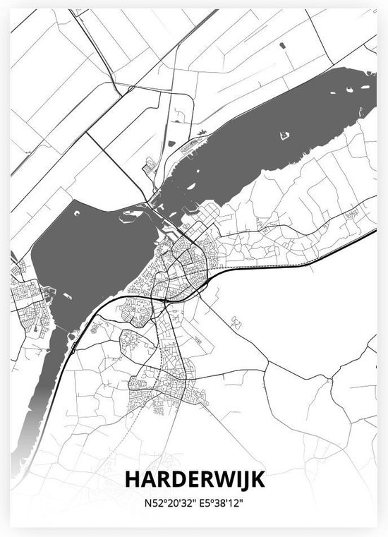 Harderwijk plattegrond - A4 poster - Zwart witte stijl