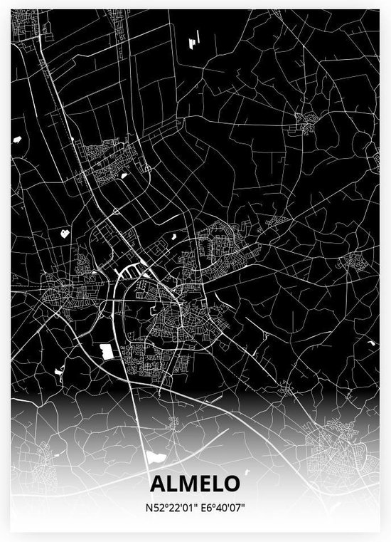 Almelo plattegrond - A3 poster - Zwarte stijl