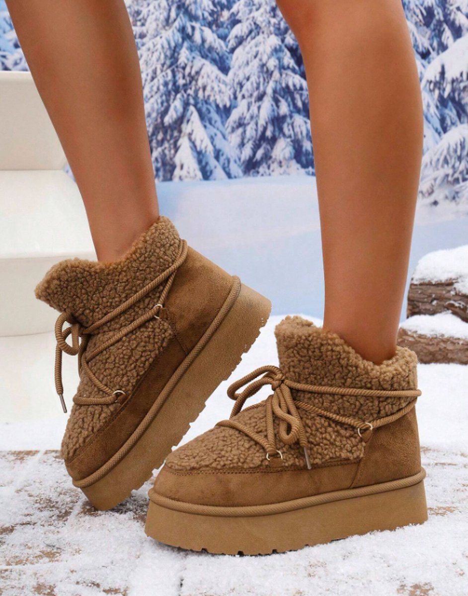 Winter laarzen meisjes warmte kinderen winter schoenen pluche gevoerd baby enkellaarsjes sneeuw laarzen anti-slip laarzen peuter schoenen slip-on laarzen Bruin B EU22 =Etiket 23