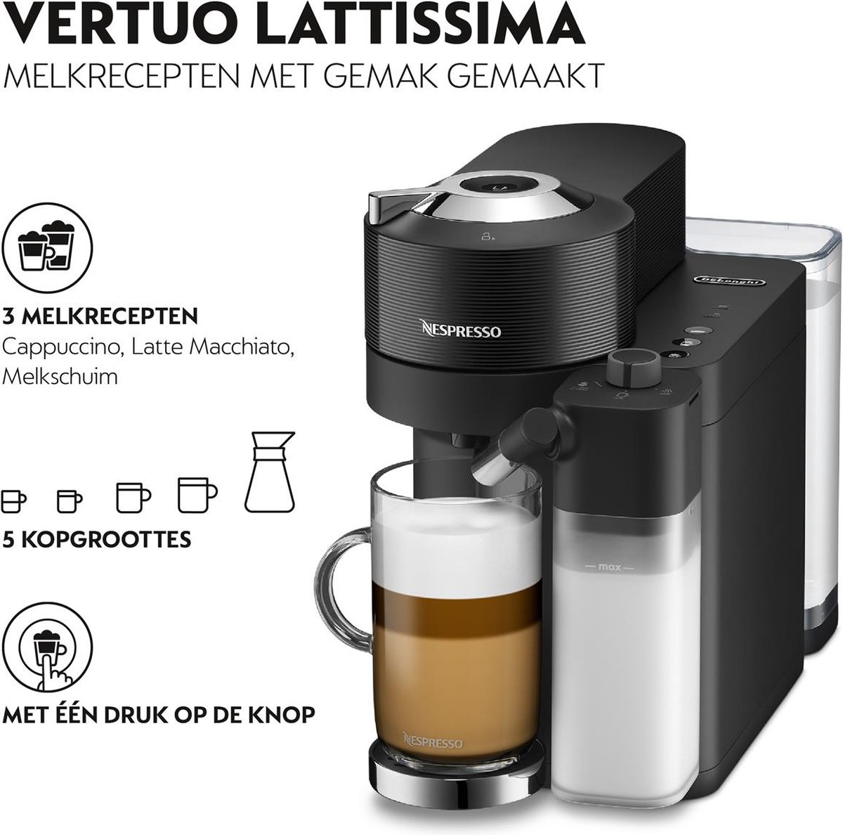 De'Longhi Nespresso Vertuo Lattissima ENV300.B - Koffiecupmachine - Zwart thumbnail 7