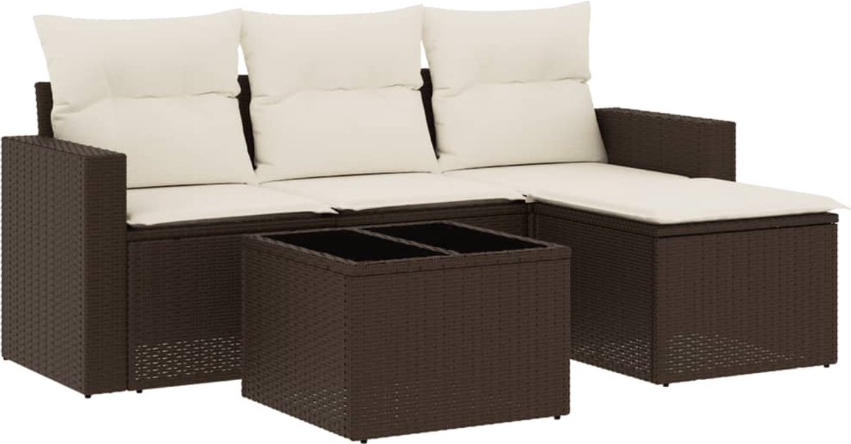 vidaXL 5-delige - Loungeset - met - kussens - poly - rattan - bruin