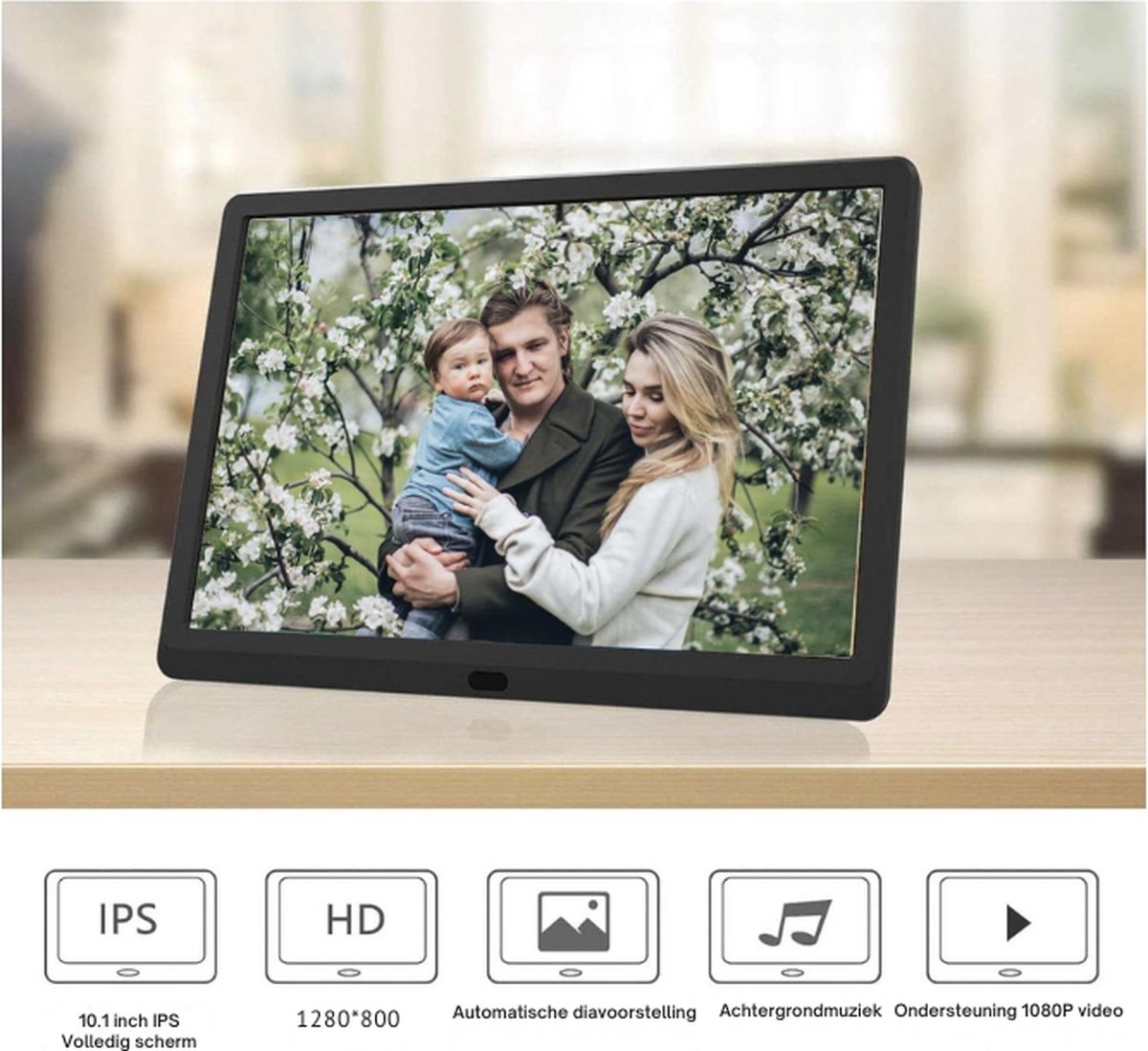 Cadre Photo Numérique 10 Pouces HD IPS Avec Télécommande - Rotation Auto USB SD