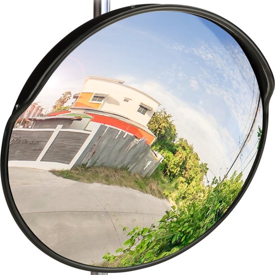 Relaxdays Traffic Mirror, 60 cm, Professional, Weatherproof, Shatterproof, Indoor & Outdoor, Including Holder, Black