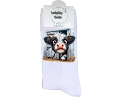 Koe - Opkikker - Grappige sokken - Valentijns cadeau - Verjaardag cadeau - Grappig - Zwart wit koe - Leuke sokken - Vrolijke sokken - Schattig - Kerst Sokken - Vaderdag - Moederdag - Kerstcadeau - Socks die Happy maken - 37-44