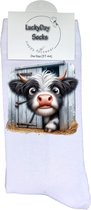 Koe - Opkikker - Grappige sokken - Valentijns cadeau - Verjaardag cadeau - Grappig - Zwart wit koe - Leuke sokken - Vrolijke sokken - Schattig - Kerst Sokken - Vaderdag - Moederdag - Kerstcadeau - Socks die Happy maken - 37-44