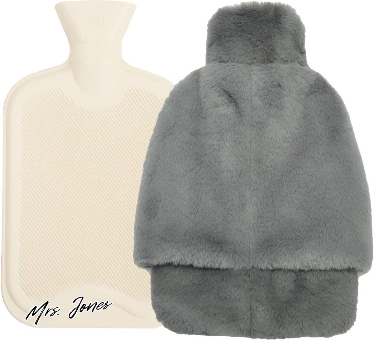 Mrs. Jones Voetwarmer zonder stroom - 2-in-1 warmwatervoeten - 2 liter grote warmwaterkruk - 32 x 20 cm voetwarmers lamsvel voor dames en heren - superzacht warm voetverwarmingspads in de winter - grijs .