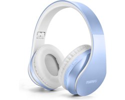 Tuinyo - Draadloze koptelefoon met microfoon - Over ear - 14 Uur speeltijd - Diepe bas - Hi-Fi Stereo geluid - comfortabele oorkussens - Inclusief reisetui - Lichtblauw - Compatibel met Playstation, XBOX, PC, Bluetooth