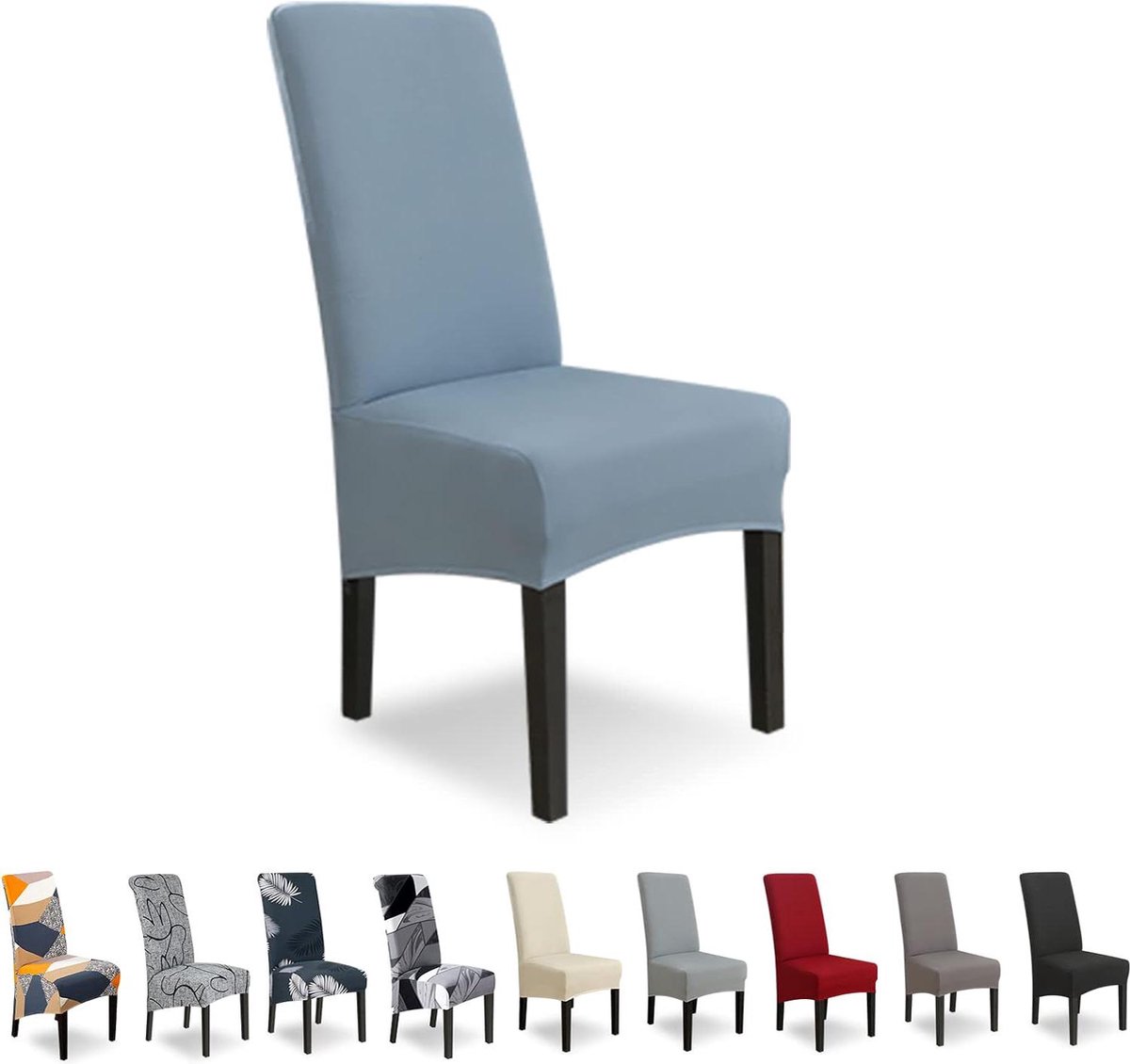 Stoelhoezen XL stretch stoelhoezen set van 6 grijs-blauw elastaan geschikt voor eetkamerstoelen