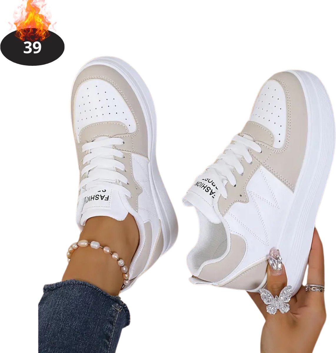 Nivard Schoenen Dames Sneakers Comfortabel Sportief Casual Volwassen Creme