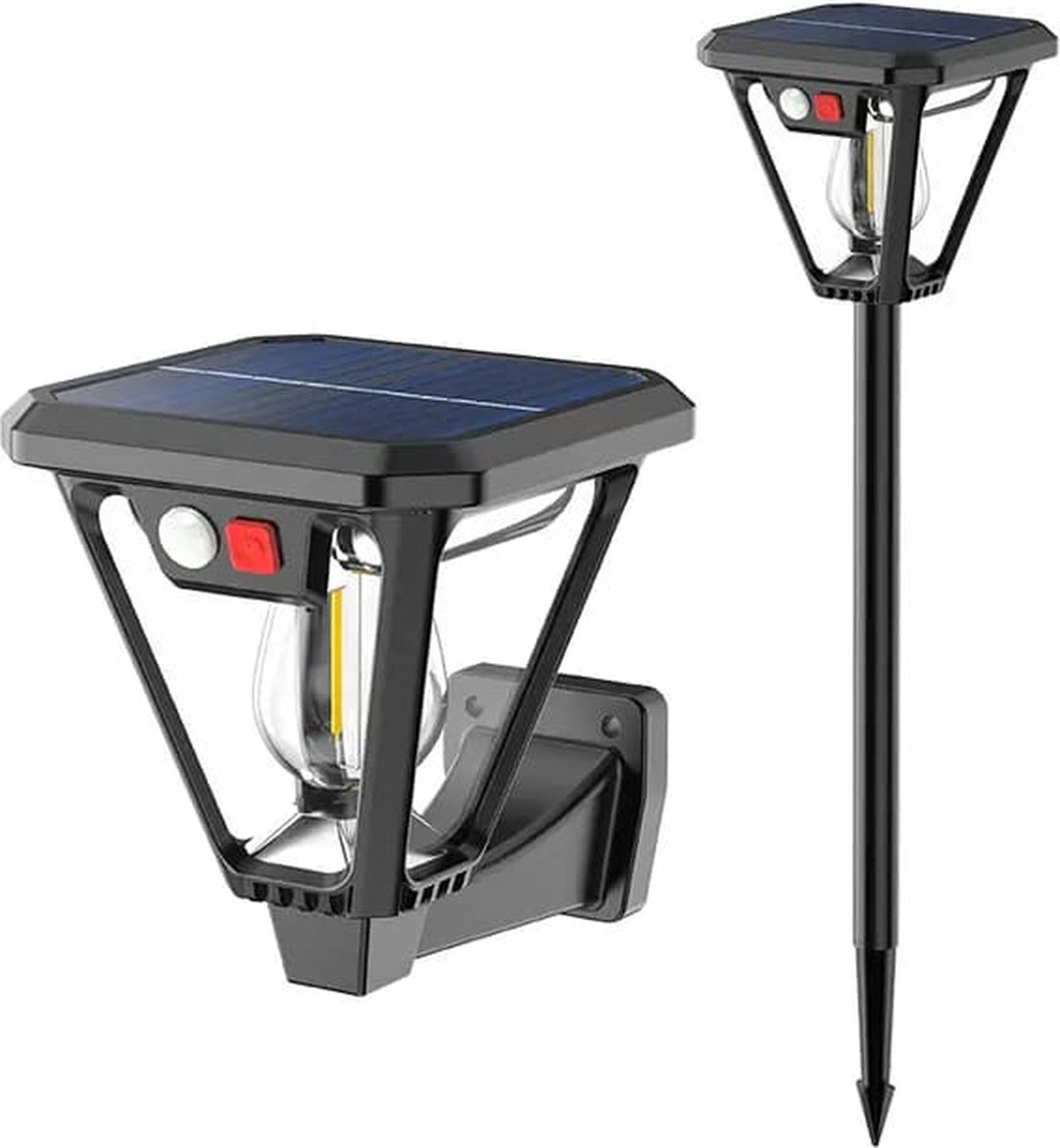 Solar Wandlamp met Sensor- Wandlamp Buiten - Solar Wandlamp Buiten Zonne Energie - Lantaarn - Tuinverlichting - Tuinverlichting op Zonne Energie - Solar Buitenlamp - Solar Tuinverlichting - Buitenverlichting - Zwart