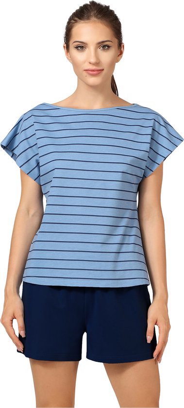 Bellivalini Dames Pyjama - Korte mouwen - Korte broek - Katoen - BLV-BLV50-174-PJ - Oceaan Marine - L