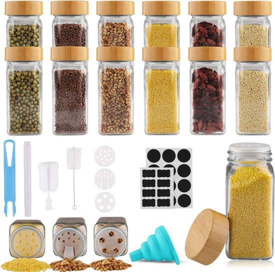 Krumble Kruidenpotjes Set Van 40 120 Ml Kruidenstrooier Strooibus Met Strooideksel Opbergpotjes Vierkant Glas Aluminium Deksel Transparant 4 X 10 5 Cm Lxbxh 940400958