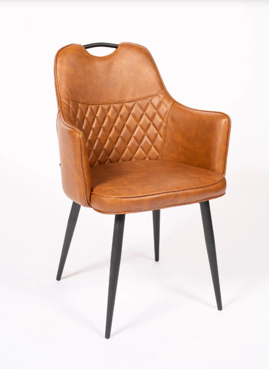 Set van 2 eetkamerstoelen - Incanto - Pu Leer -Cognac - zwarte metalen poten - kunstleer