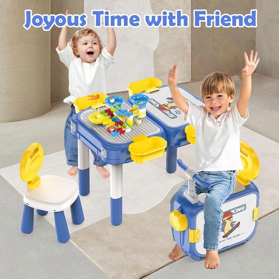 JOIEYOU Kinderactiviteitentafel Met 2 Stoelen En 163 Bouwstenen – Multifunctioneel