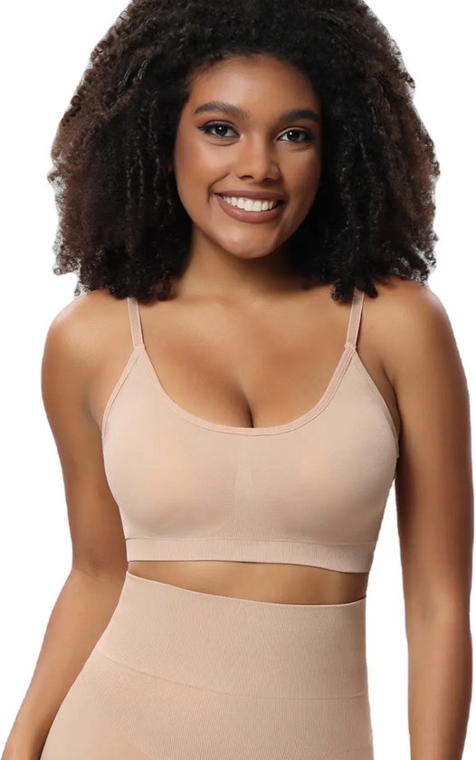 Comfort BH zonder beugel - Maat M - Beige - Met uitneembare bh vulling en Verstelbare bandjes - Extra comfortabele Sport BH - Bamboe bh - BH zonder beugel - Zwangerschaps bh - Beugelloze bh - met push up - Magic bra - met pads