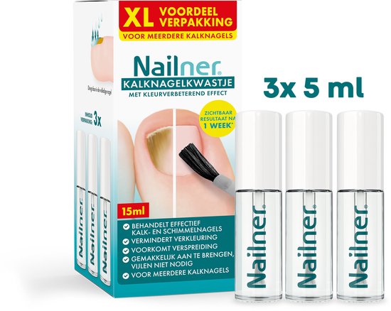 Nailner Kalknagelkwastje 15 ml met kleurverbeterend effect - Kalknagelbehandeling voor Kalk en Schimmelnagel, Medische hulpmiddelen om Kalknagels te behandelen en voorkomen, effect binnen 1 week, eenvoudig zonder te vijlen, voor dagelijks gebruik