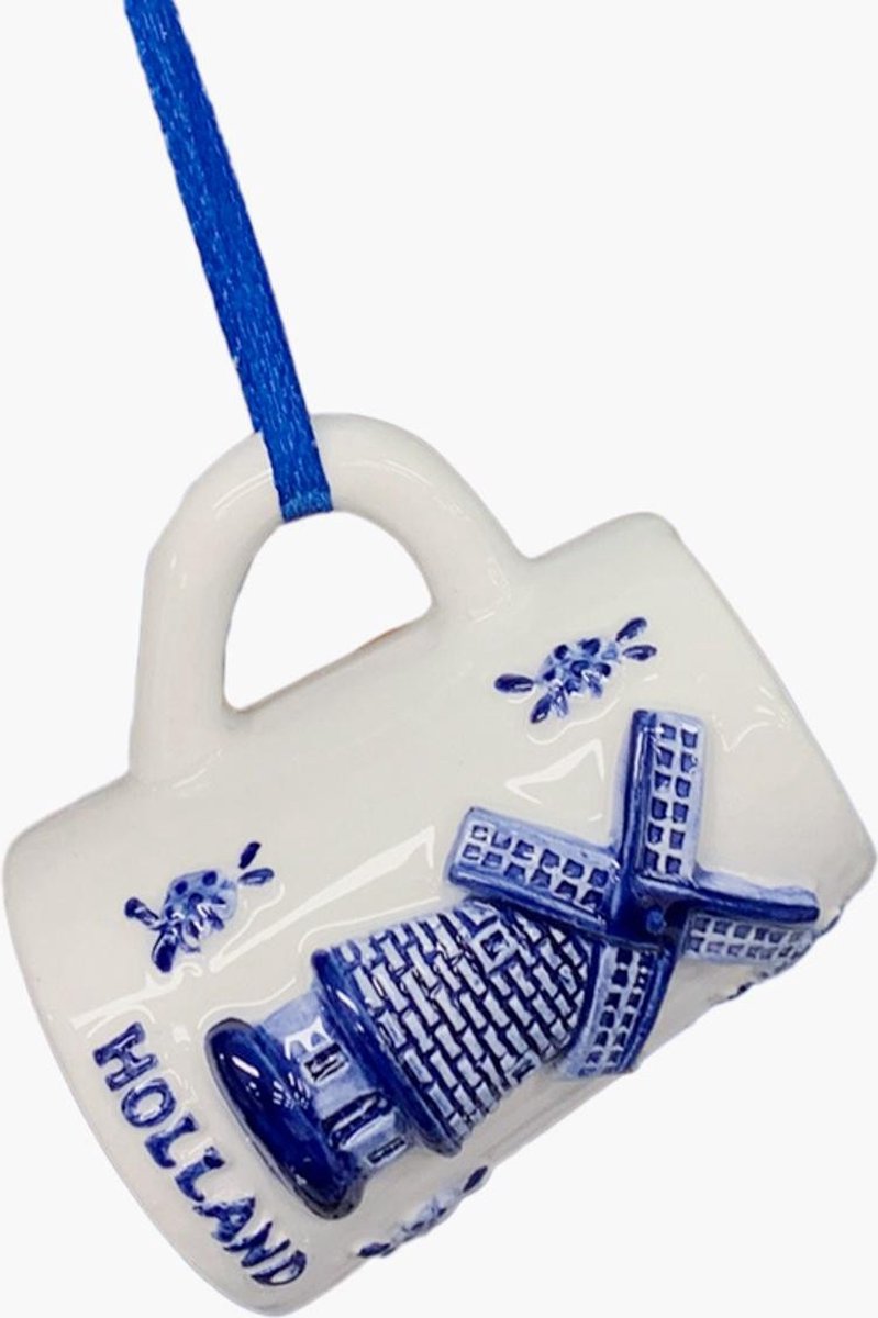 Matix Kerstboom hanger beker met Hollandse molen Delftsblauw wit