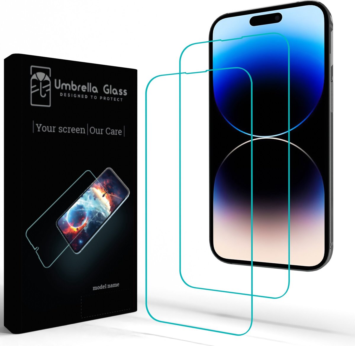 Umbrella Glass Screenprotector - Geschikt voor iPhone 14 Pro Max - A+ Glass clear 0,33mm - 2.5D - 9H