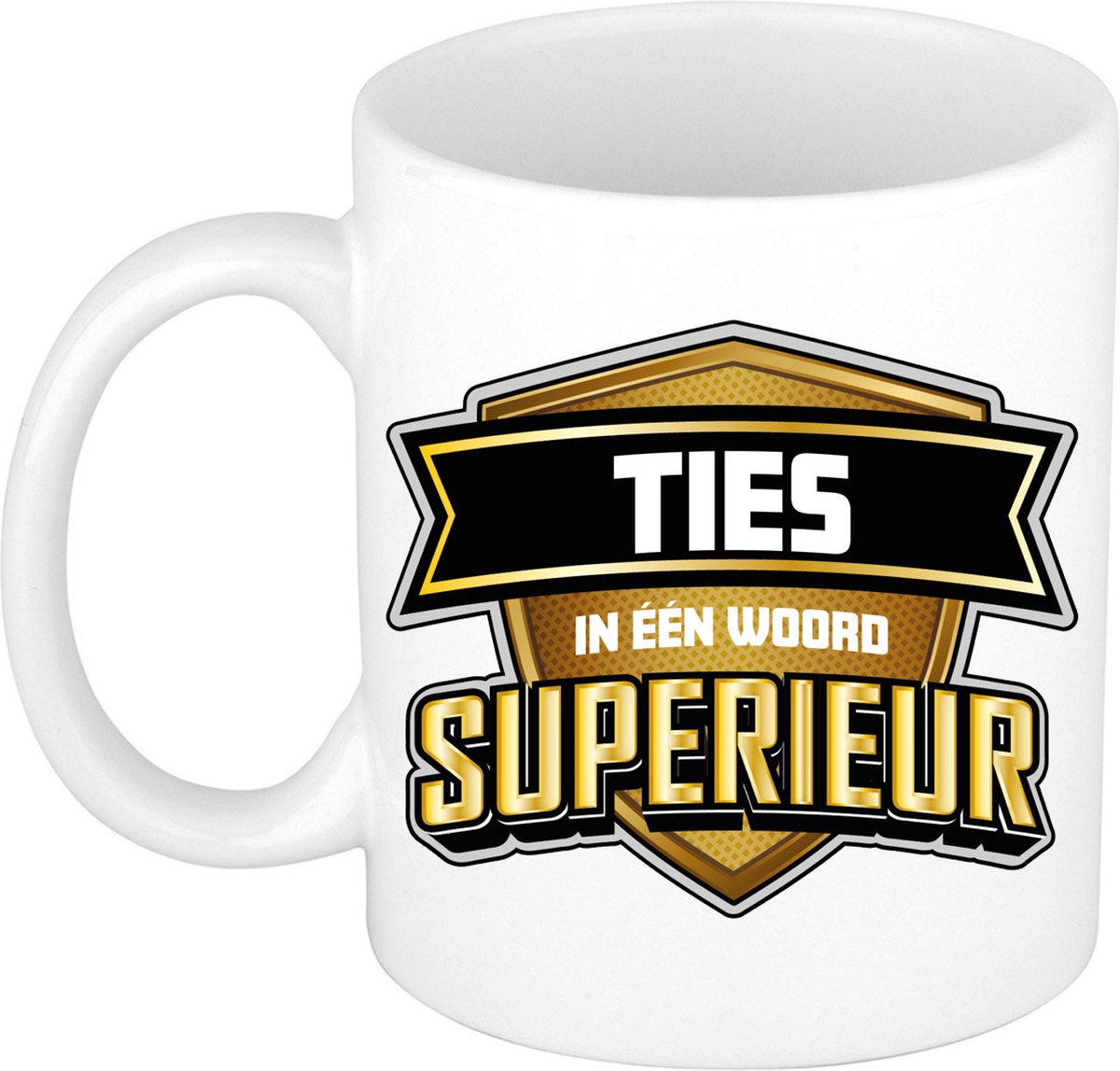 Bellatio Decorations Naam mok Ties - wit - Superieur - keramiek - 300 ml - collega beker - cadeau