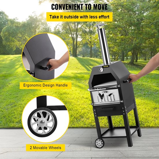 Collox Pizza oven - Pizzaovens - Houtvuurpizza - 2 laags - voor buiten - met verwijderbare wielen - inclusief pizzasteen, twee roestvrijstalen bakplaten, twee duurzame ijzeren koolstofgaasjes — afbeelding 3