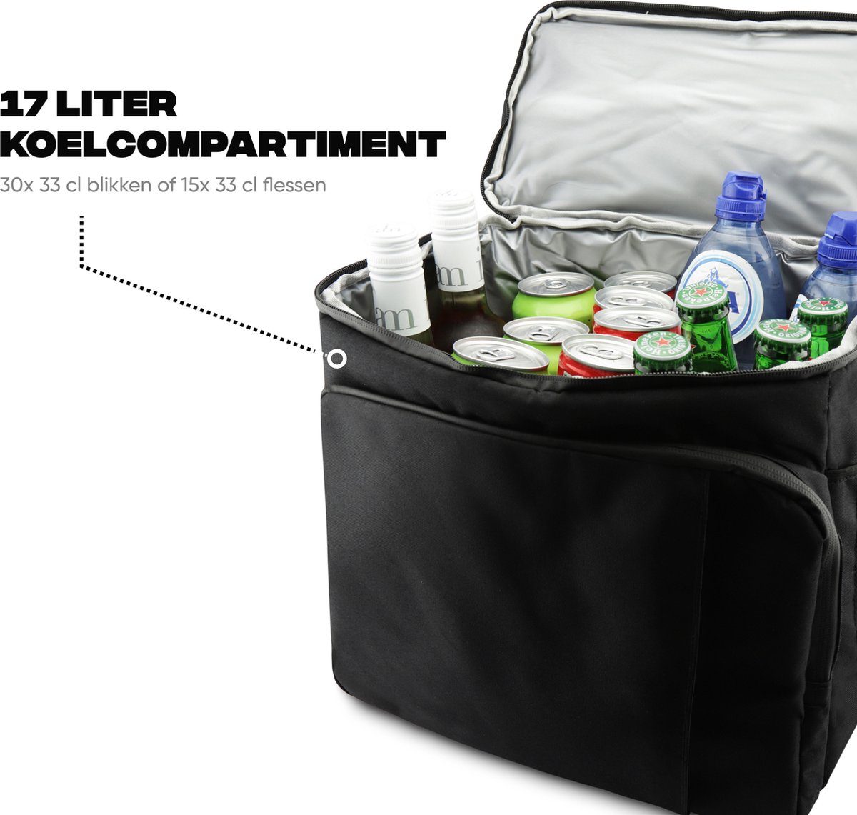 Rockerz Koeltas rugzak - 4 laags geïsoleerde - Incl. 4 koelelementen - 28 liter - Lunchtas - Picknicktas - Capaciteit voor 40x 33 cl blikken of 25x 33 cl flesjes - Slijtvast en duurzaam materiaal - Waterdicht en vuilafstotend - Kleur: Zwart — cadeau in Sport & Outdoor - foto 5