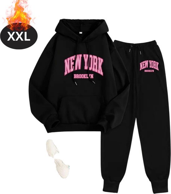 Bovista Ensemble de jogging - Ensemble domicile - Adultes - Survêtement - Confortable - Pantalon de survêtement - Survêtement - Femme - Hiver - Zwart - XXL