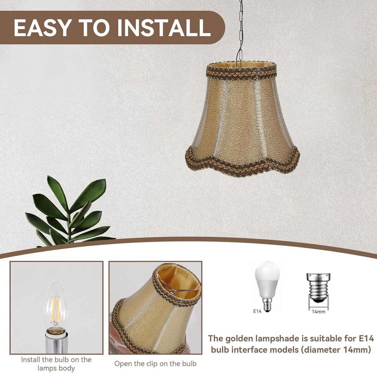 Garosa 3 Stks Goud Indoor Stof Lampenkap Clip Op E14 Lamp Kroonluchter Lampenkap Accessoire voor Thuis Hotel Gebruik:,lampenkap