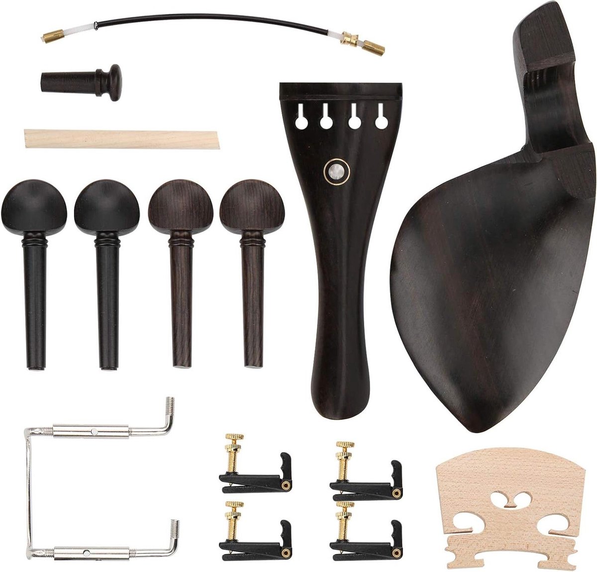 Vioolmontageset 4/4 EbonyTuning Pegs Chinrest Endpin Tuners Bridge Soundpost Kit - Vioolonderdelenaccessoires.