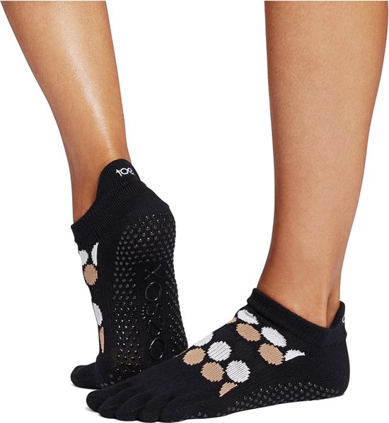 ToeSox Yoga No-Show Grip Socks teensokken - Zwart/Lichtbruin - 36-38 van ToeSox — afbeelding 2