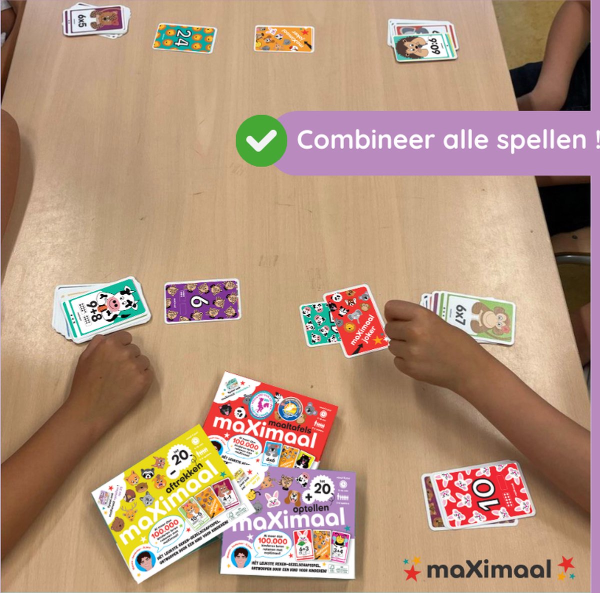 maXimaal voordeelset 4 spellen: Optellen tot 20 + Aftrekken tot 20 + Maaltafels + Deeltafels | Kaartspel | Bedenker: Maxim (8 jaar) | Optellen, aftrekken tot 20, maaltafels, deeltafels, rekenen wordt kinderspel | Meng & speel met alle spellen! — afbeelding 13
