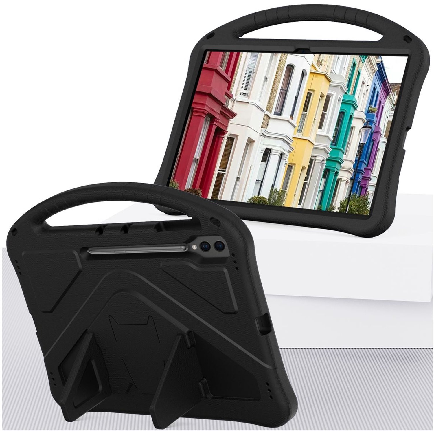 Mobigear Tablethoes geschikt voor Samsung Galaxy Tab S10 Ultra Kinder Tablethoes met Handvat | Mobigear AeroArmor - Zwart