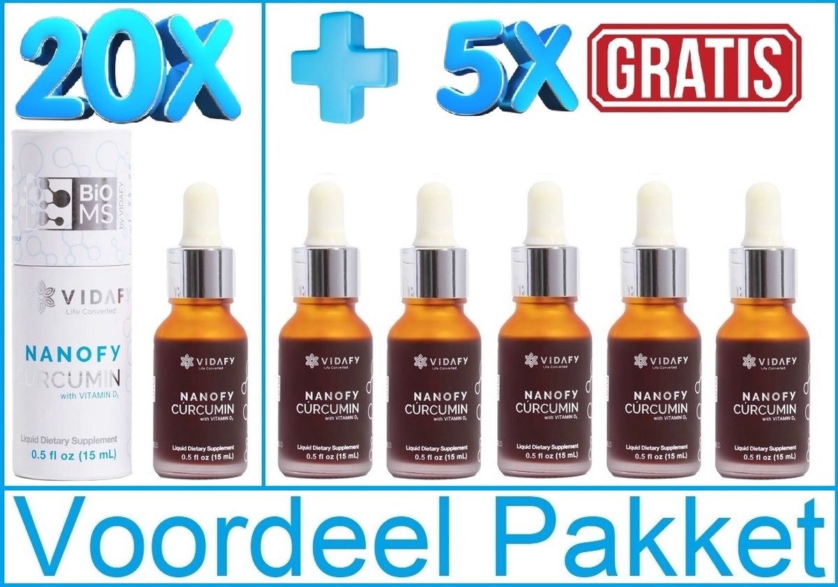 Goedkoopste Nanofy Curcumin 15ml Vidafy 20 flessen 5 gratis flessen Voordeelpakket 25 in 1