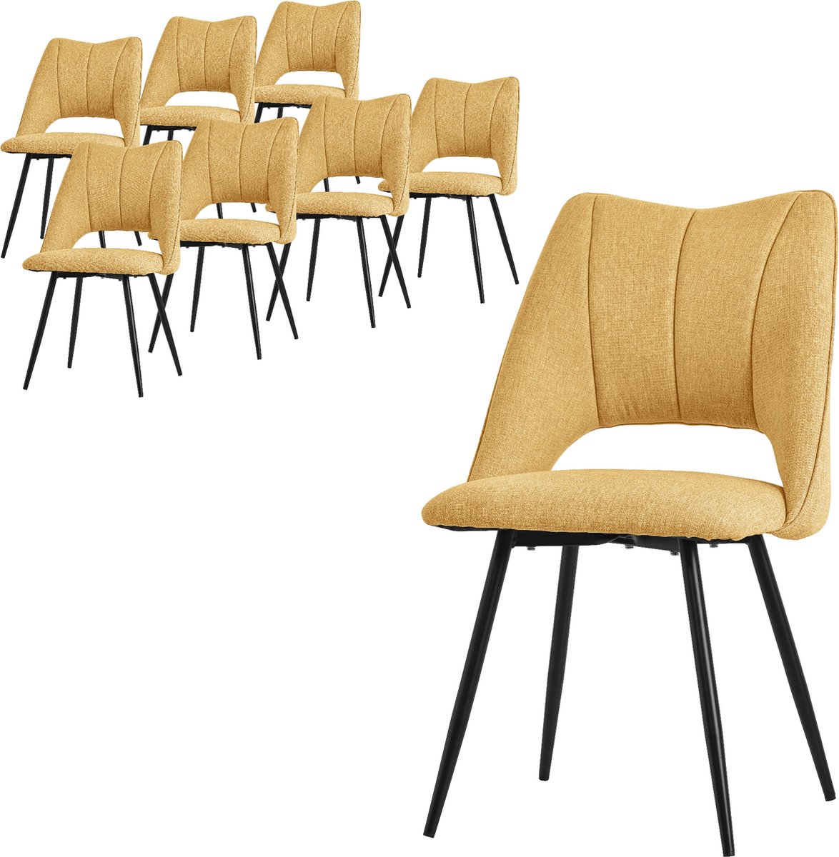 Ml-design Eetkamerstoel set van 8 mosterdgeel gestoffeerd incl. montagemateriaal Gestoffeerde stoel Keukenstoel