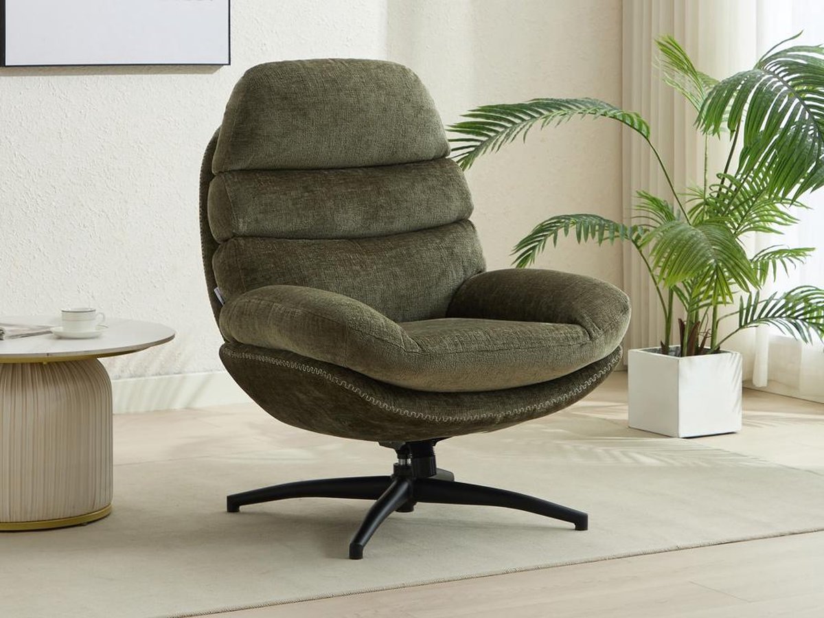 Vente-unique Draaifauteuil van groene stof LIZUTA